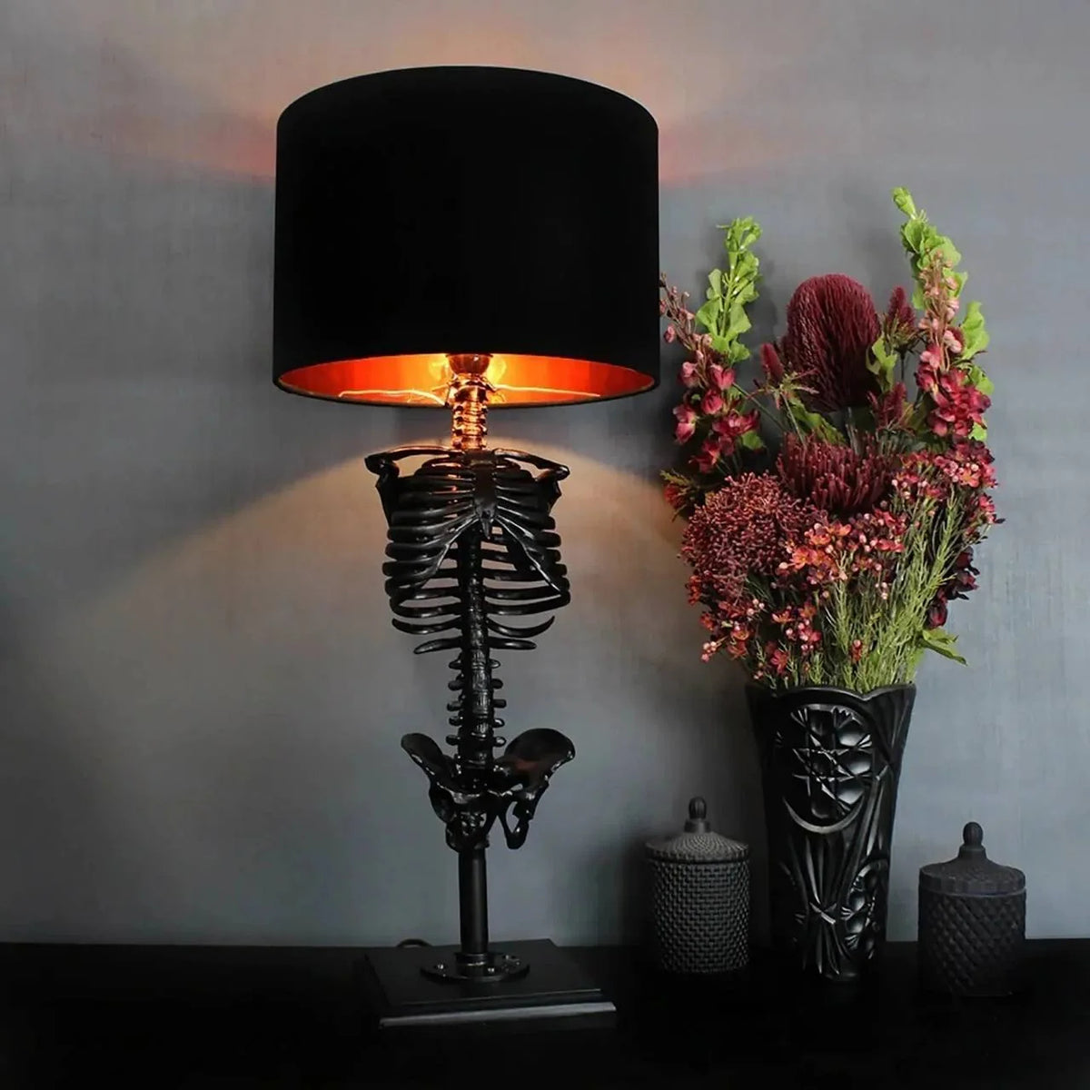 Table Lamp Gothic Skeleton Handcrafted Warm Ambient Lighting