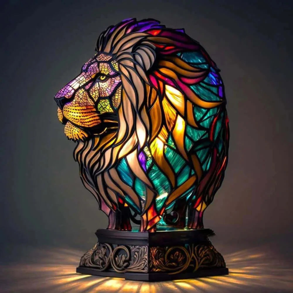 Table Lamp Handcrafted Mosaic Animal Motif Metal Base