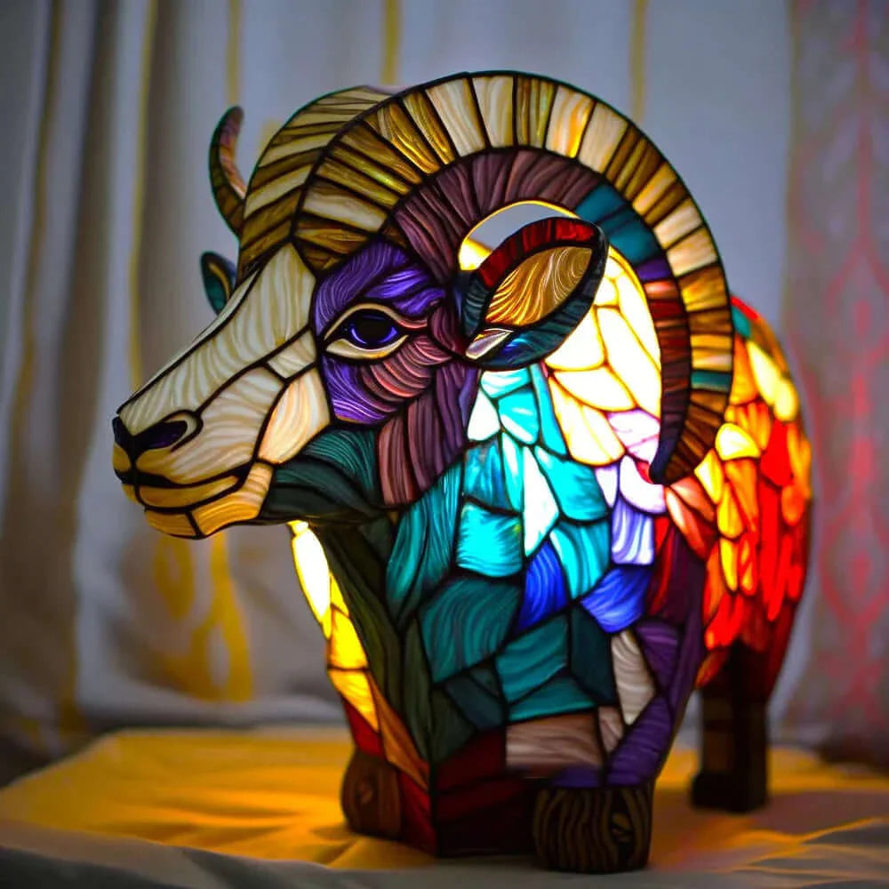 Table Lamp Handcrafted Mosaic Animal Motif Metal Base