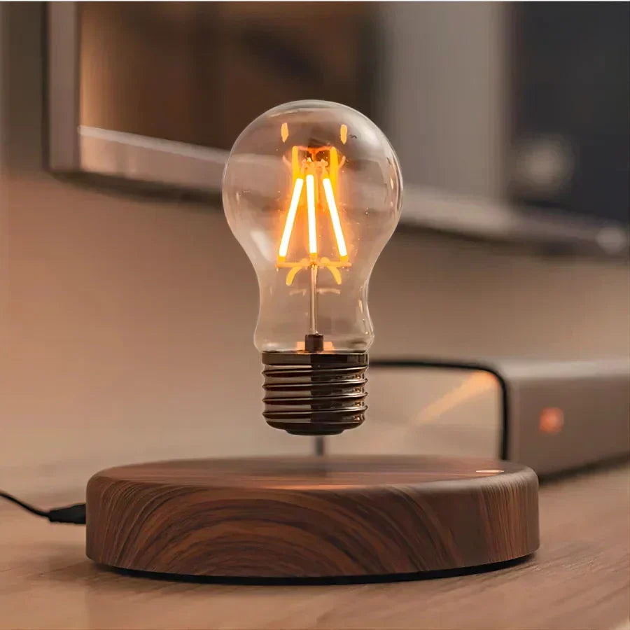 Table Lamp Magnetic Floating Bulb Walnut Wood Base