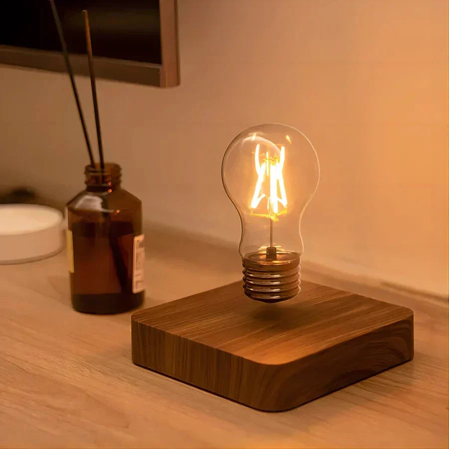 Table Lamp Magnetic Floating Bulb Walnut Wood Base