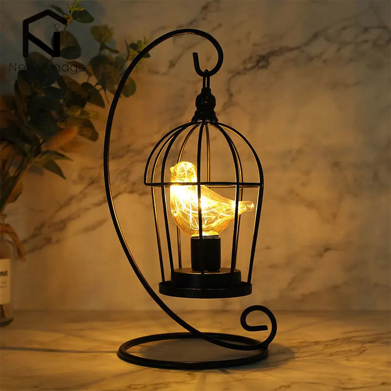 Table Lamp Metal Birdcage Warm White Lights