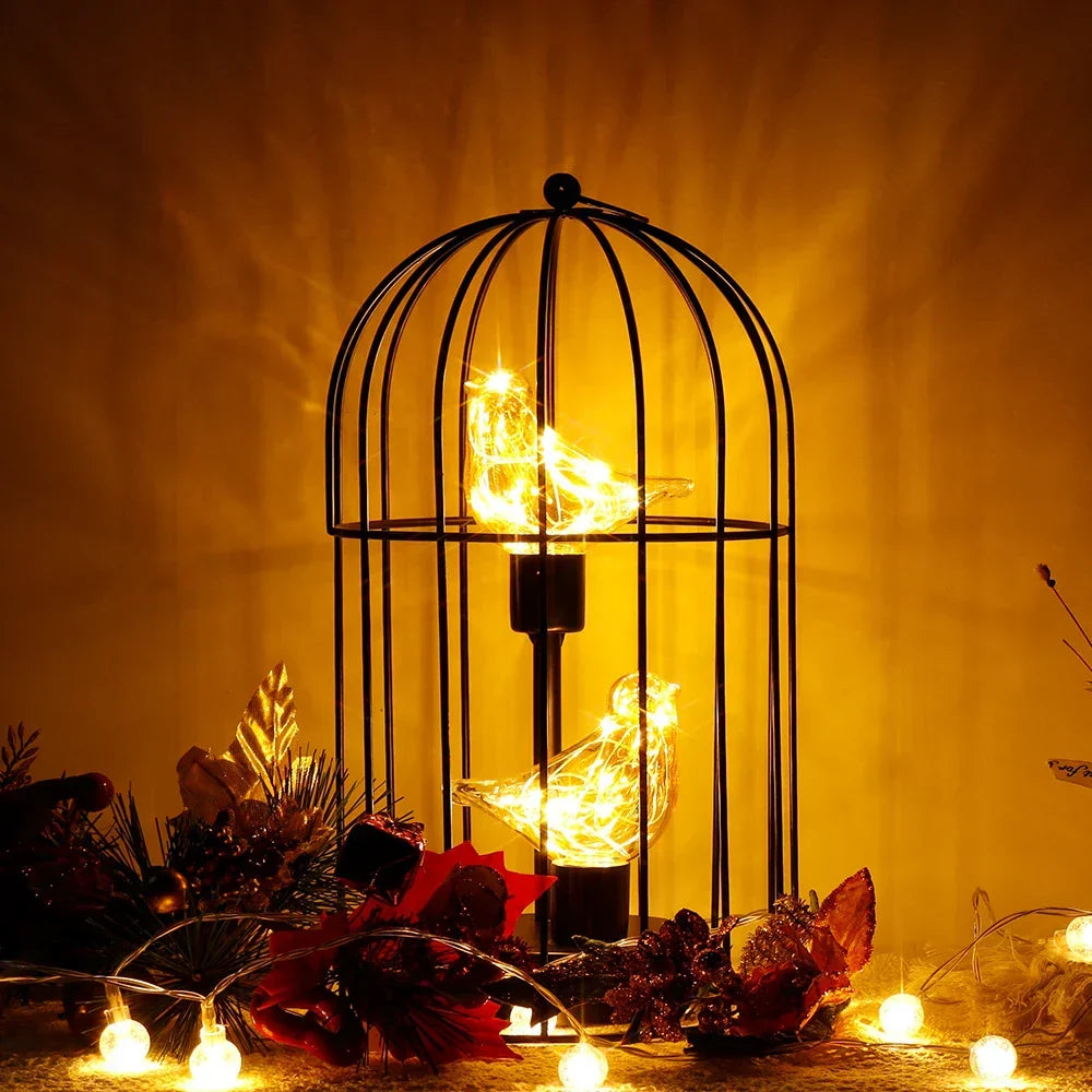 Table Lamp Metal Birdcage Warm White Lights
