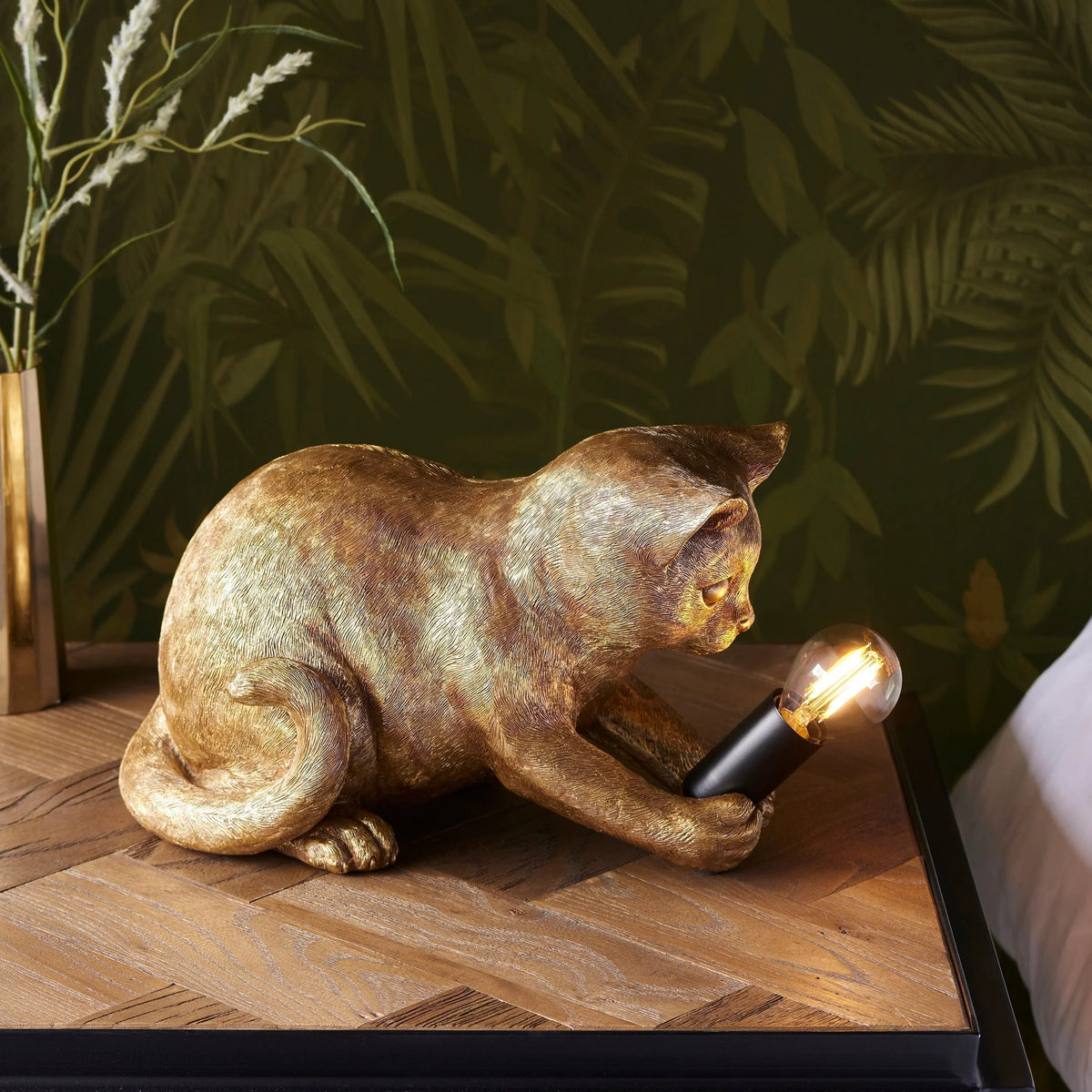 Table Lamp Resin Kitten Design Inline Switch