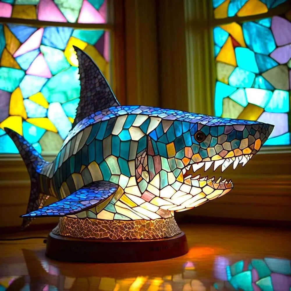 Table Lamp Stained Glass Mosaic Animal Motif