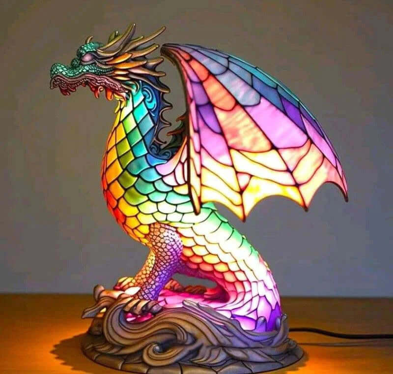 Table Lamp Stained Glass Mosaic Animal Motif