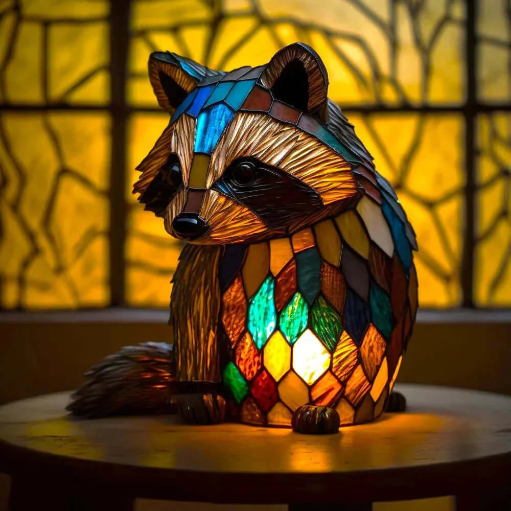 Table Lamp Stained Glass Mosaic Animal Motif