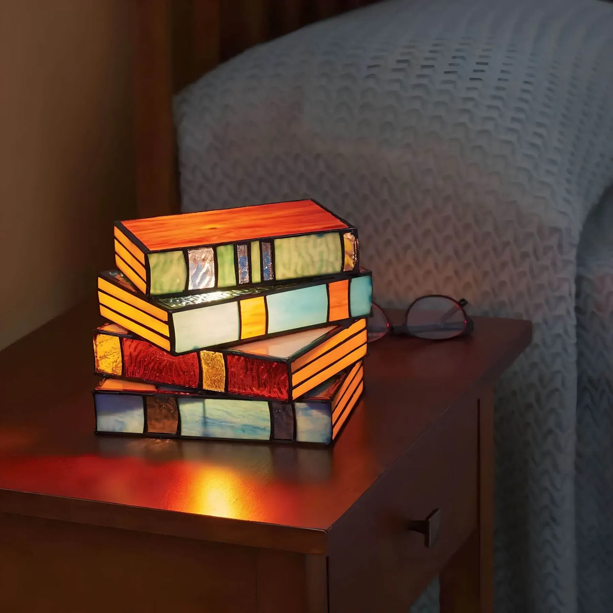 Table Lamp Stained Glass Vintage Book Design Warm Glow