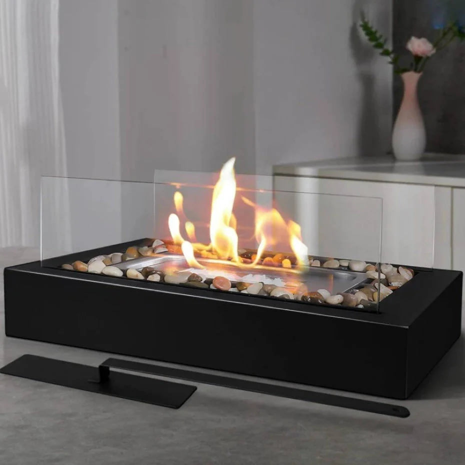 Tabletop Bio Ethanol Fireplace Dual Tempered Glass Wind Guards