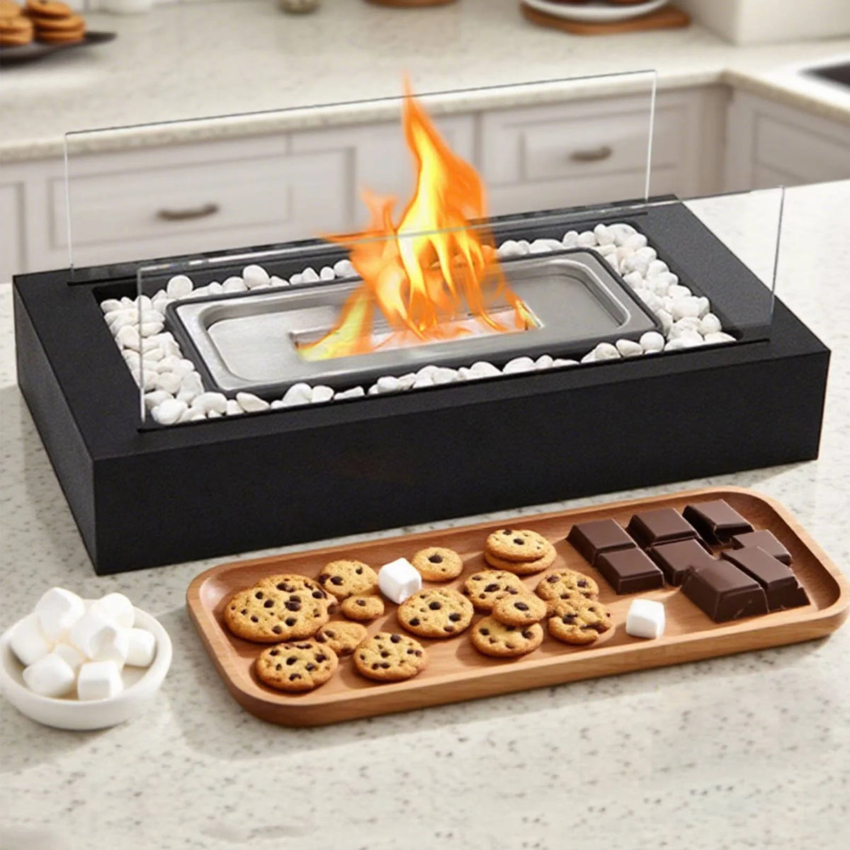 Tabletop Bio Ethanol Fireplace Dual Tempered Glass Wind Guards