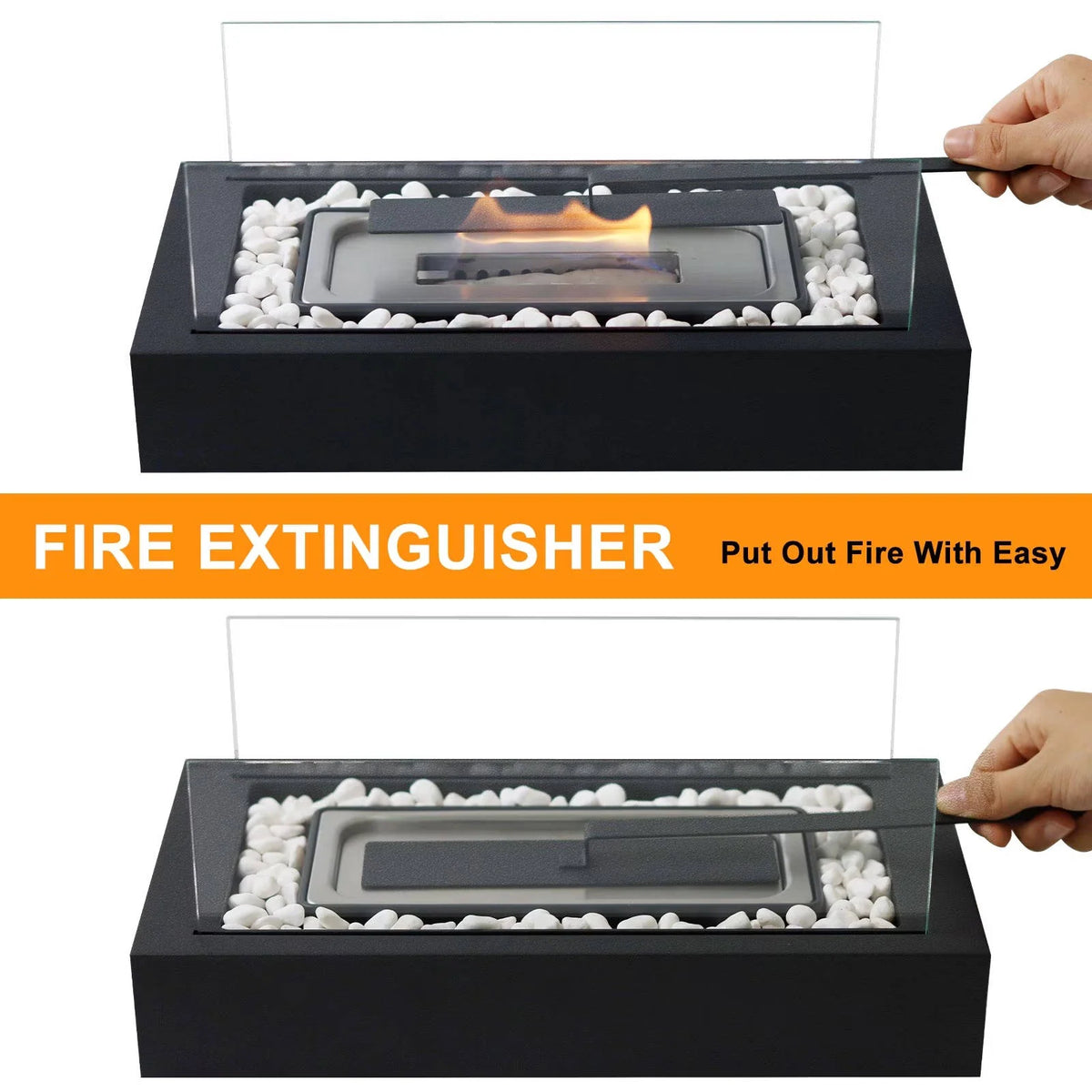 Tabletop Bio Ethanol Fireplace Dual Tempered Glass Wind Guards