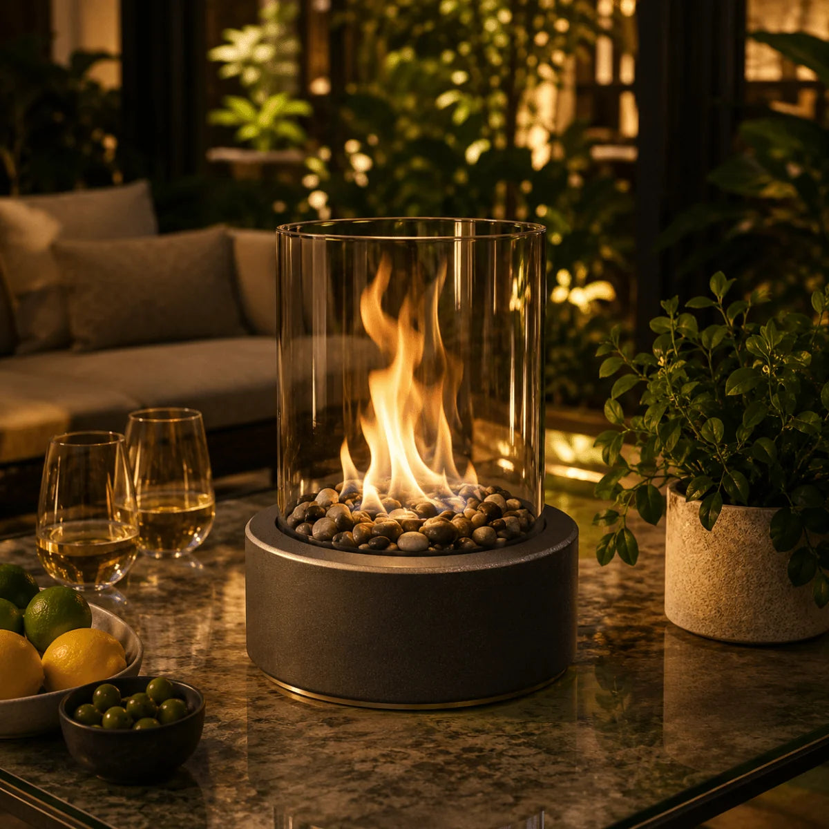 Tabletop Fireplace Bioethanol Fuel Heat-Resistant Glass Panels