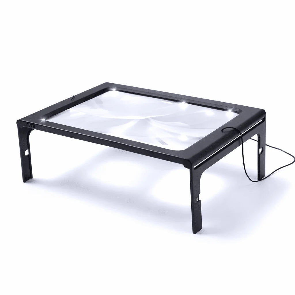 Tabletop Magnifier 3× Magnification LED Lights Foldable Design