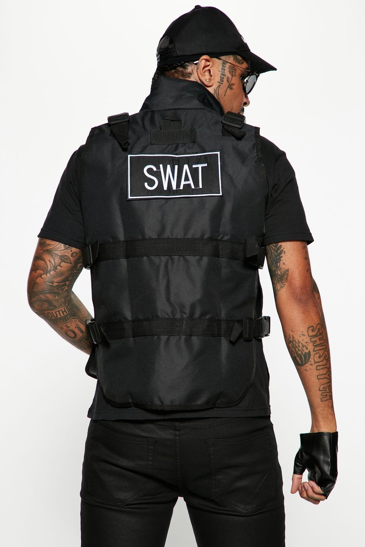 Tactical Costume Set Adjustable Vest Stretch Cap Fingerless Gloves