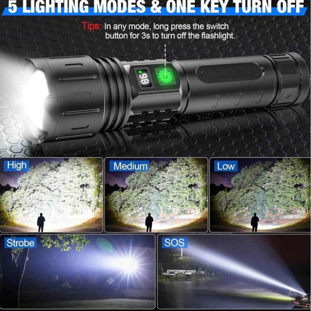 Tactical Flashlight 100000 Lumens Rechargeable Aluminum