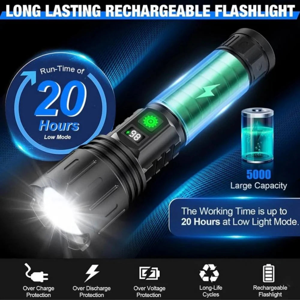 Tactical Flashlight 100000 Lumens Rechargeable Aluminum