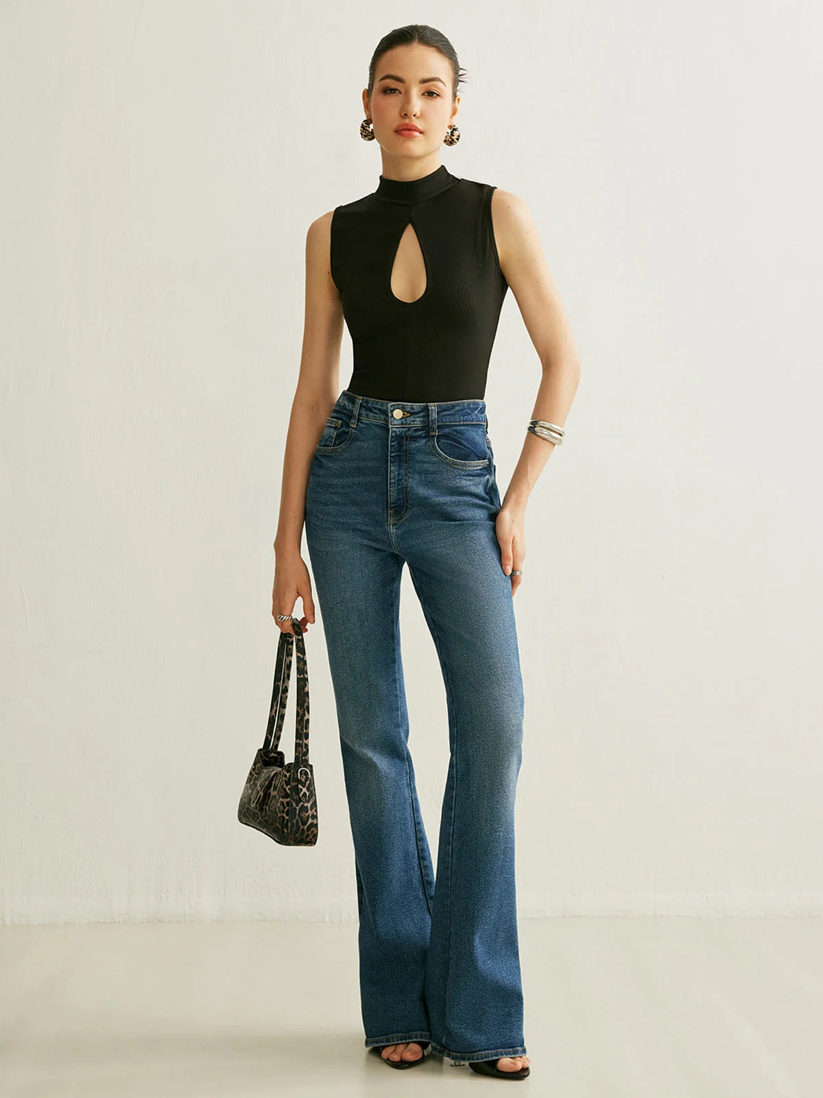 Tank Top Ribbed Stand Collar Stretch
