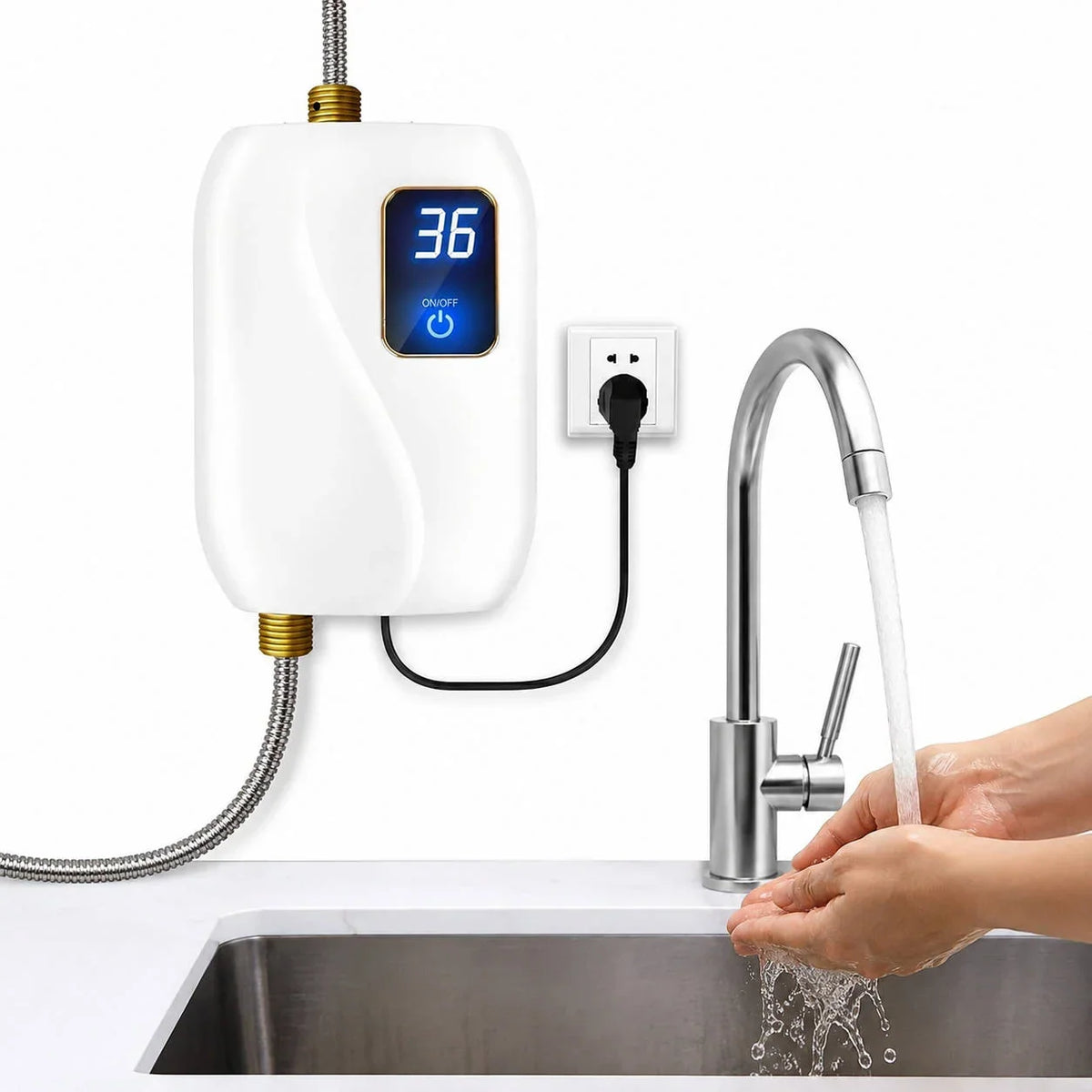 Tankless Electric Water Heater On-Demand 3000W Digital Display