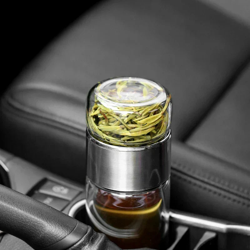 Tea Infuser Bottle Double-Wall Borosilicate Glass Built-In Strainer
