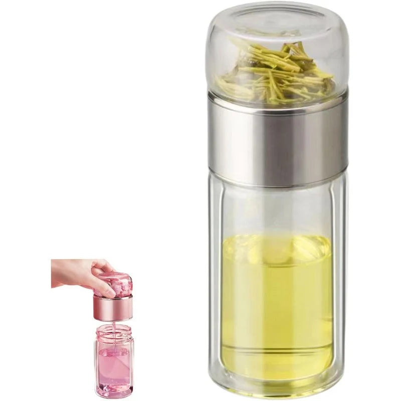 Tea Infuser Bottle Tilt-Brew Control Double-Wall Borosilicate