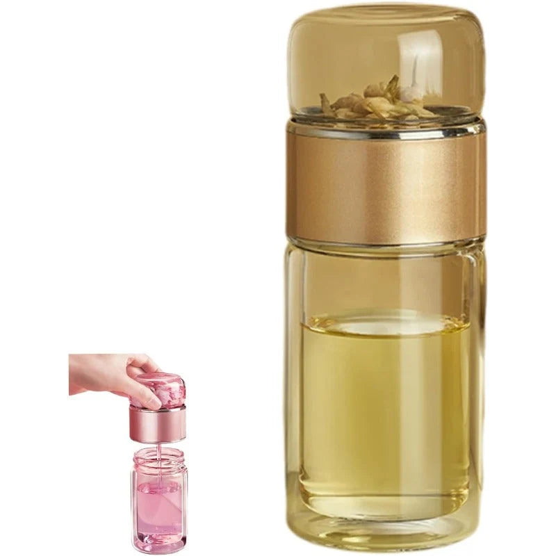 Tea Infuser Bottle Tilt-Brew Control Double-Wall Borosilicate