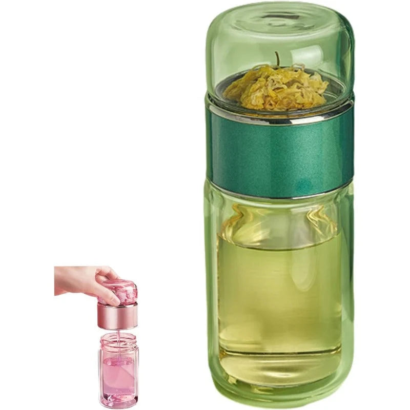 Tea Infuser Bottle Tilt-Brew Control Double-Wall Borosilicate