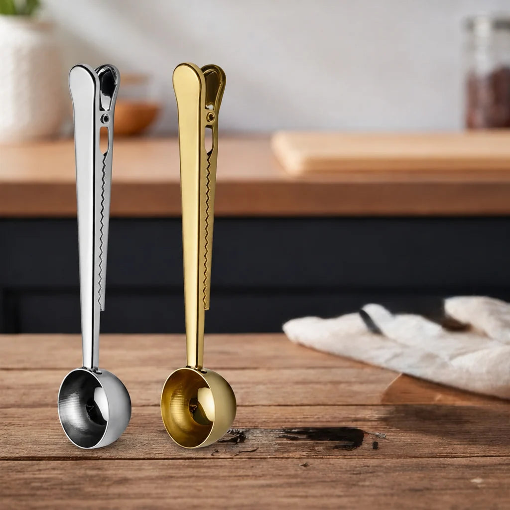 Tea Scoop & Bag Clip Stainless Steel Measured Teaspoon