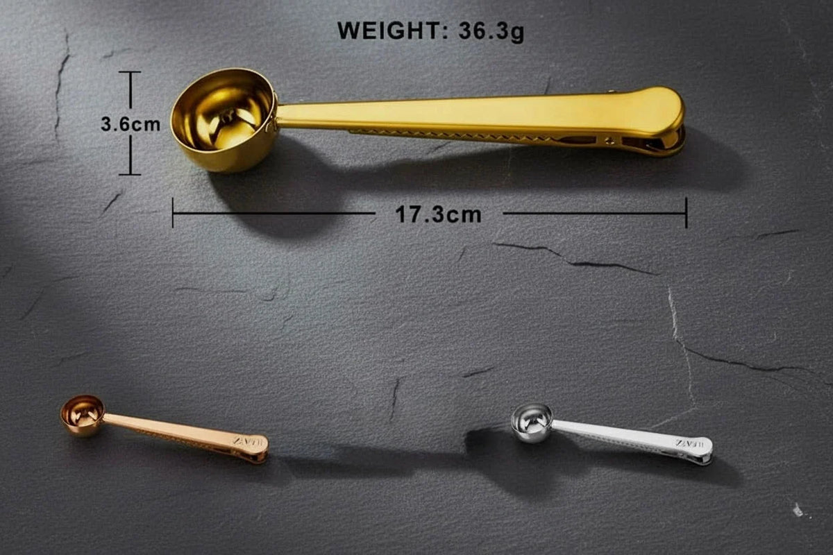 Tea Scoop & Bag Clip Stainless Steel Measured Teaspoon