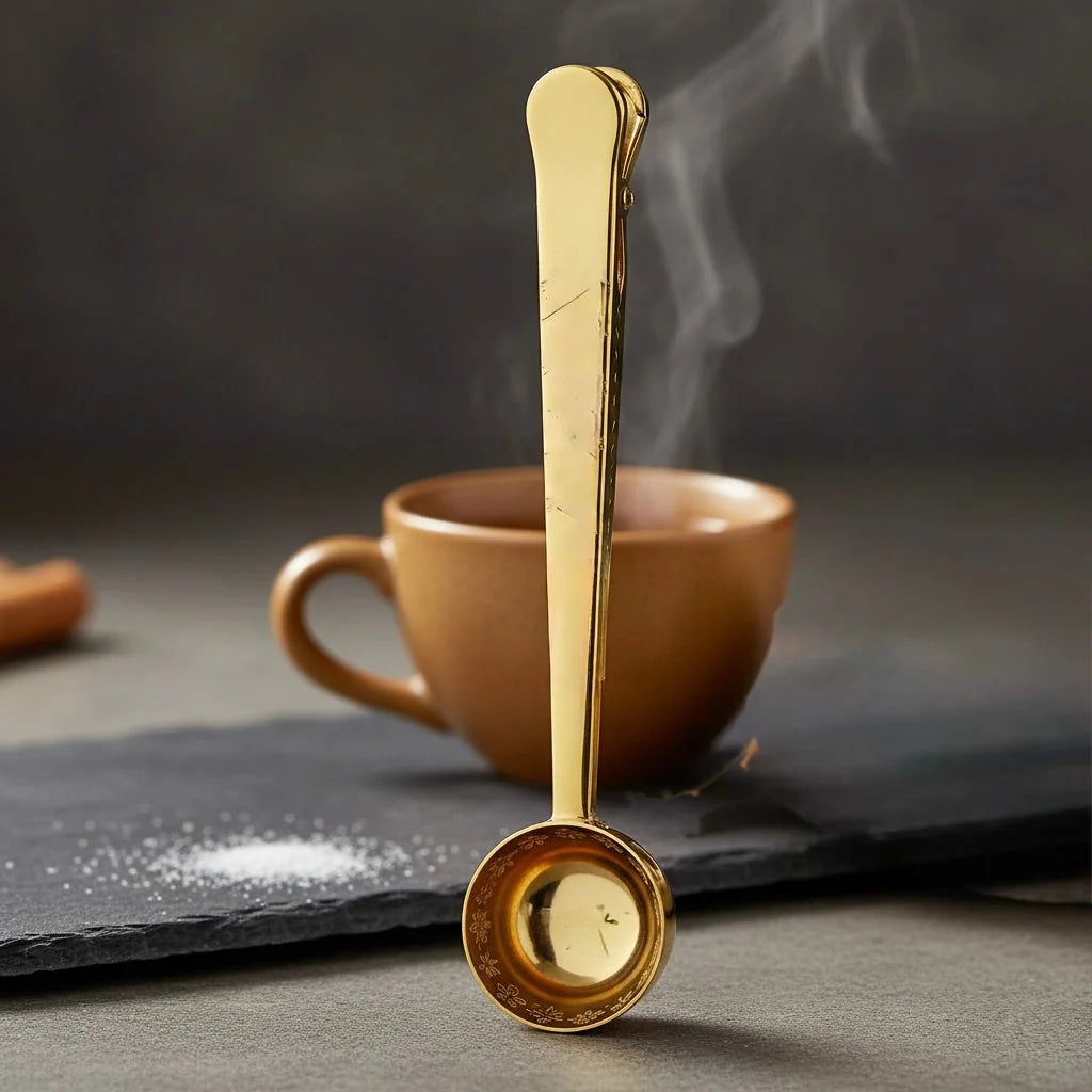 Tea Scoop & Bag Clip Stainless Steel Measured Teaspoon