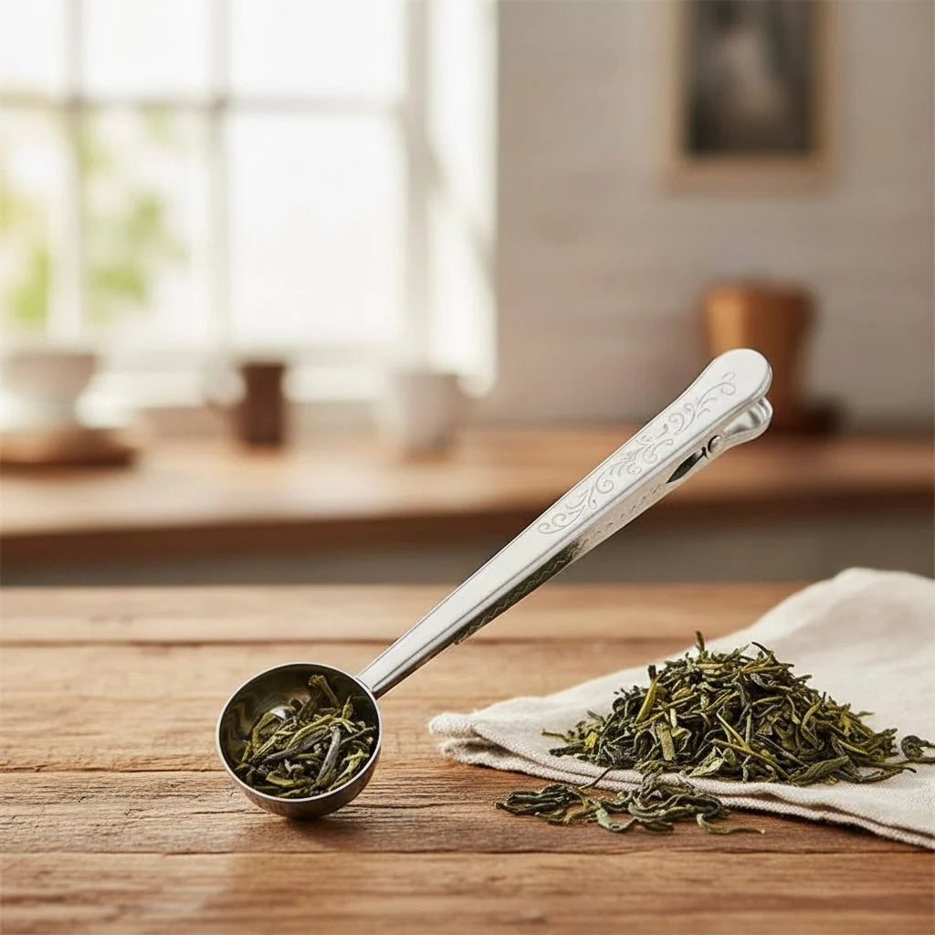 Tea Scoop & Bag Clip Stainless Steel Measured Teaspoon
