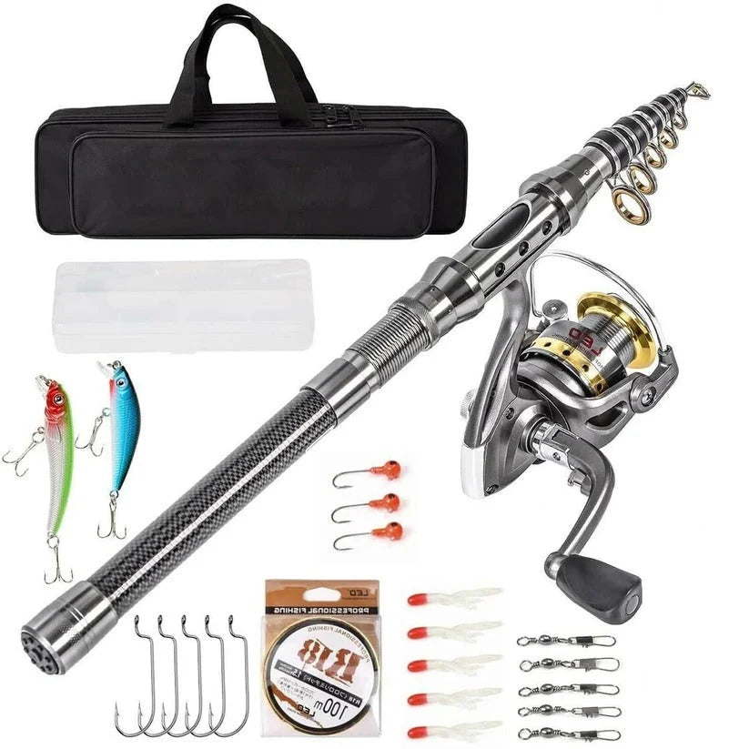 Telescopic Fishing Rod & Reel Carbon Fiber Pre-Spooled