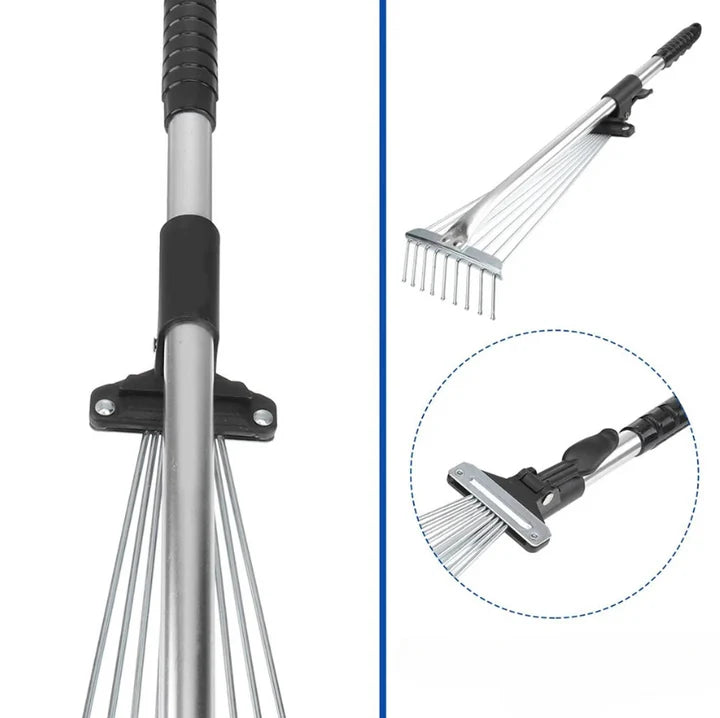 Telescopic Leaf Rake Lightweight Extendable Handle 45 cm Head