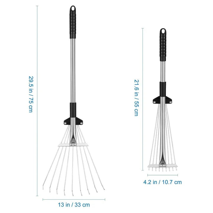Telescopic Leaf Rake Lightweight Extendable Handle 45 cm Head