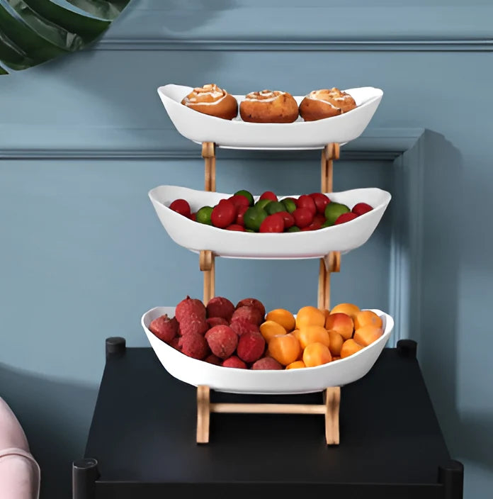 Three-Tier Serving Tray Wood Frame & Removable Trays