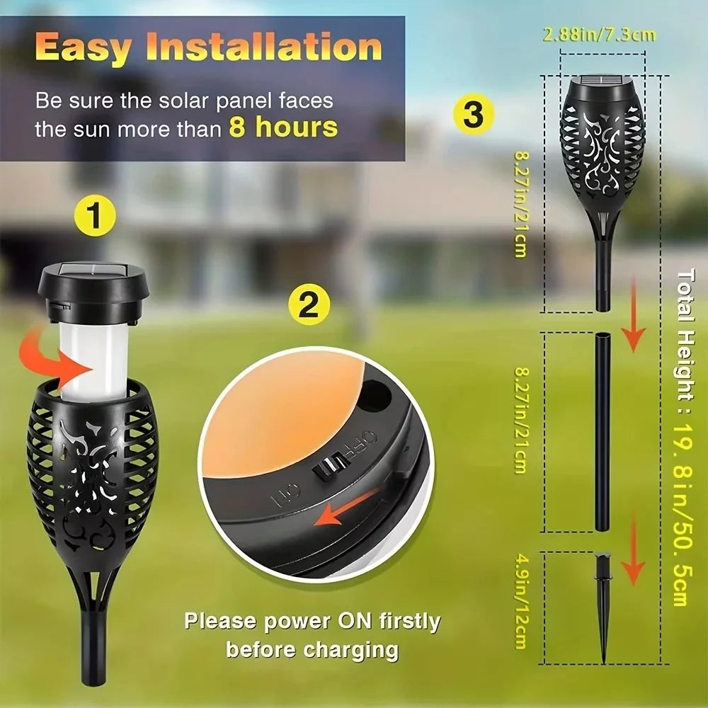 Tiki Torch Lights Solar-Powered Flickering Flame Set of 12