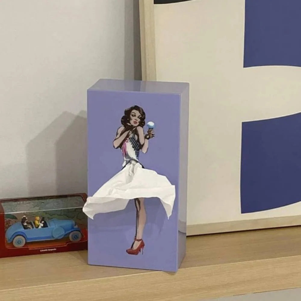 Tissue Box Cover Flying Skirt Design Easy-Clean Fits Standard Rectangular Boxes