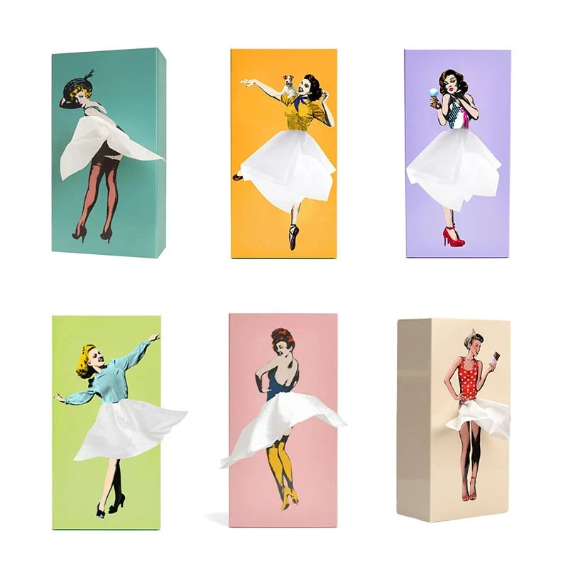 Tissue Box Cover Removable Weighted Base Billowing Fabric Skirt