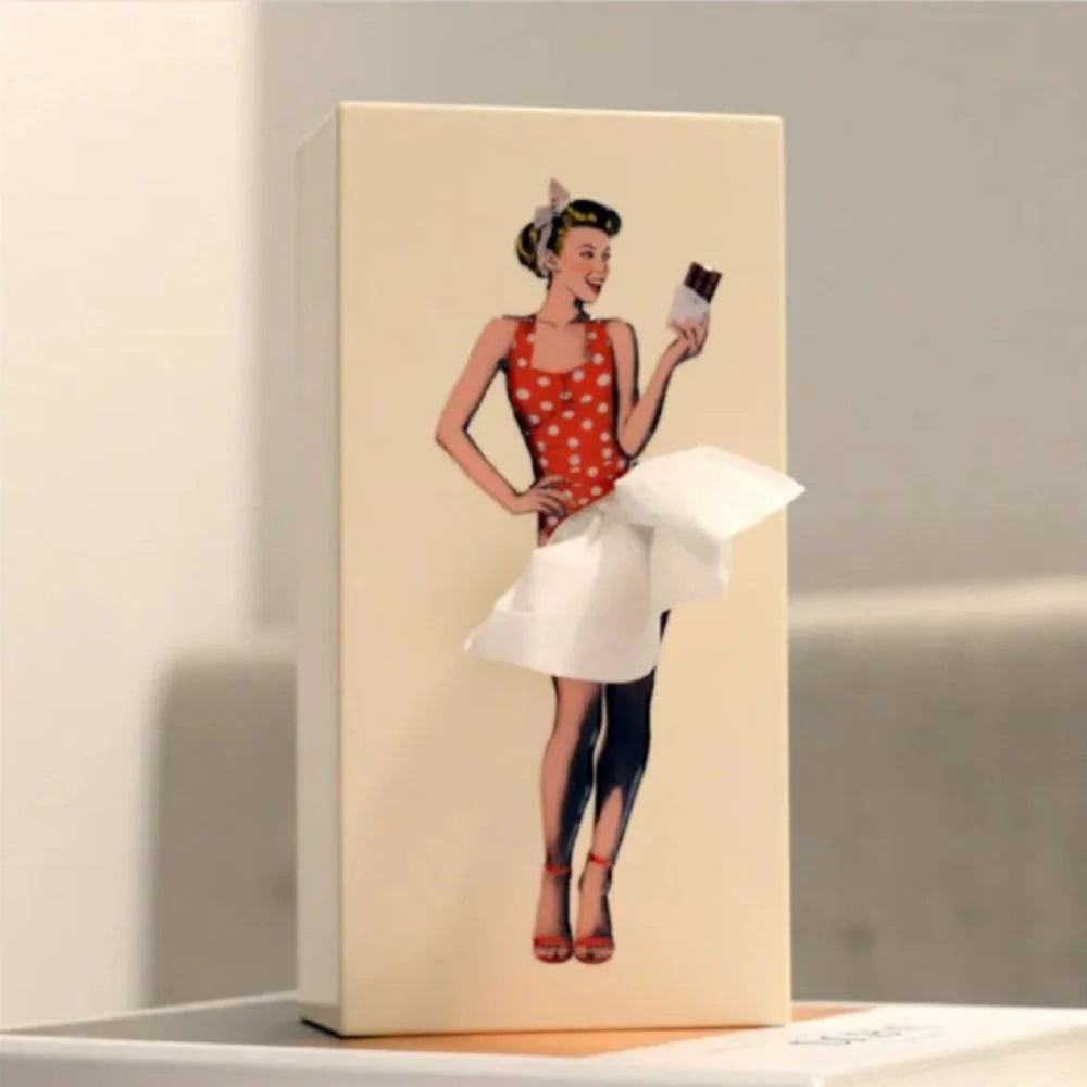Tissue Box Cover Removable Weighted Base Billowing Fabric Skirt