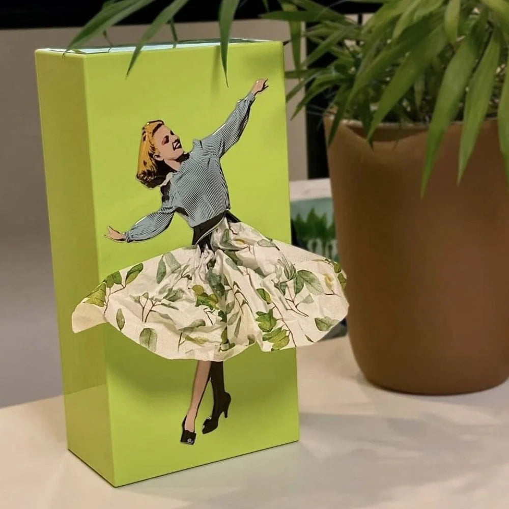 Tissue Box Cover Removable Weighted Base Billowing Fabric Skirt