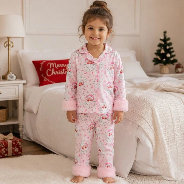 Toddler Pajama Set Soft Fabric Fur-Trim Collar
