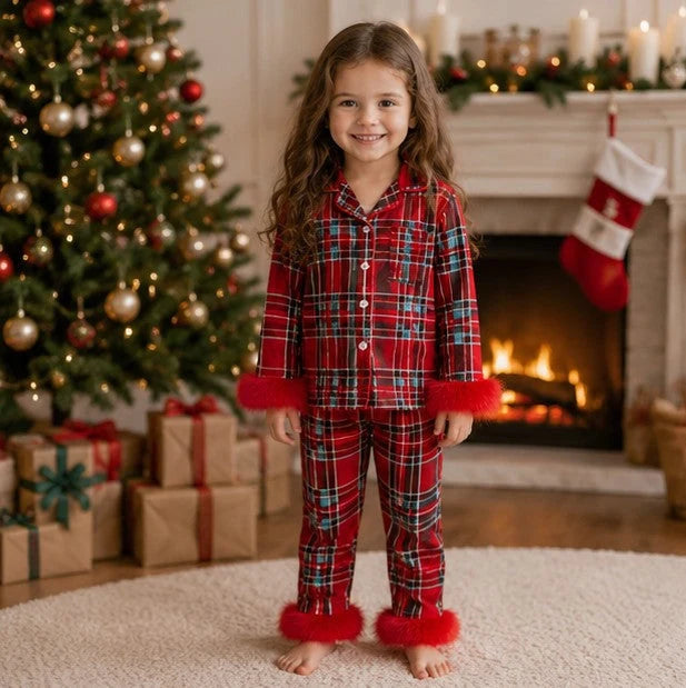 Toddler Pajama Set Soft Fabric Fur-Trim Collar