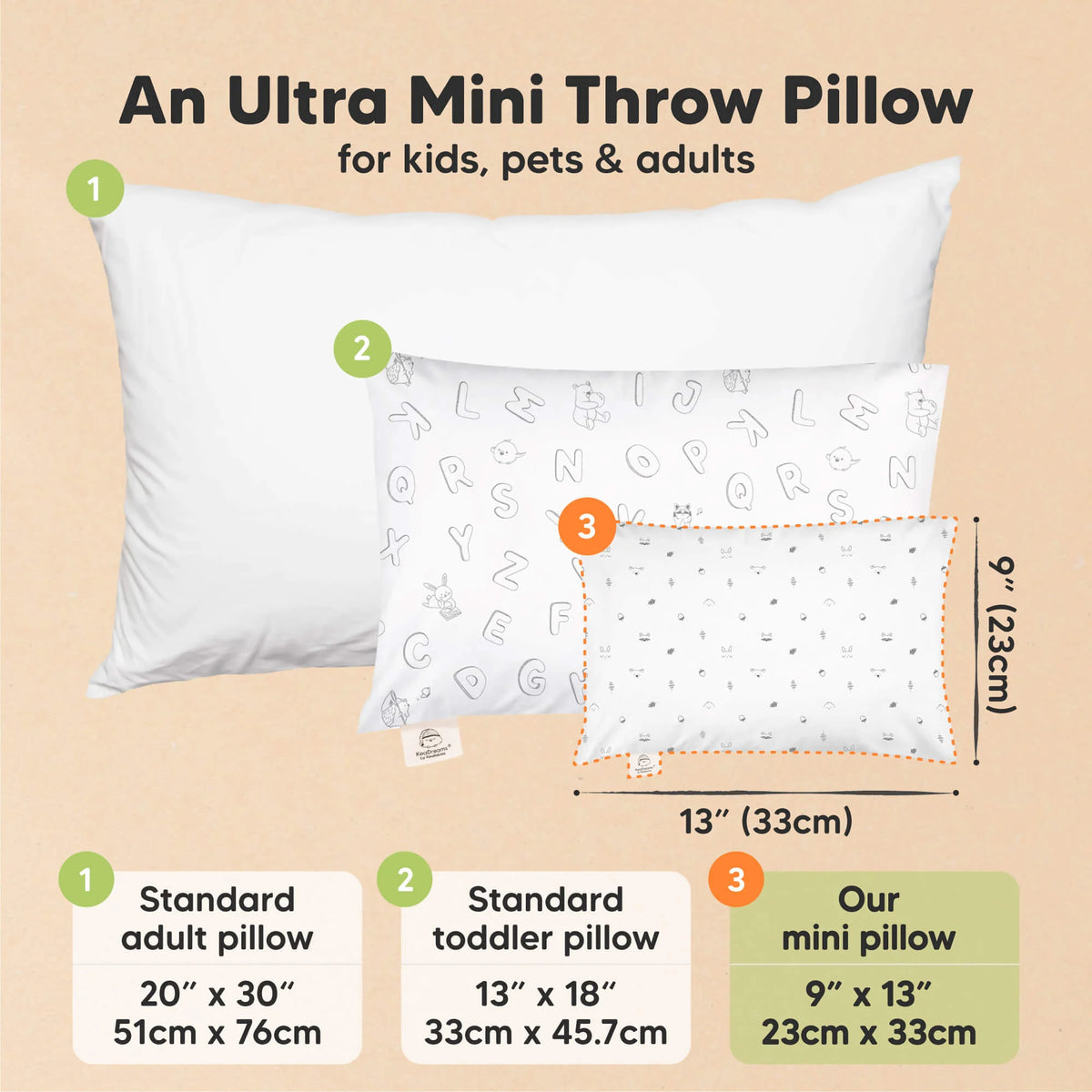 Toddler Pillow Cotton 9 x 13 Inch Machine-Washable Pillowcase Included