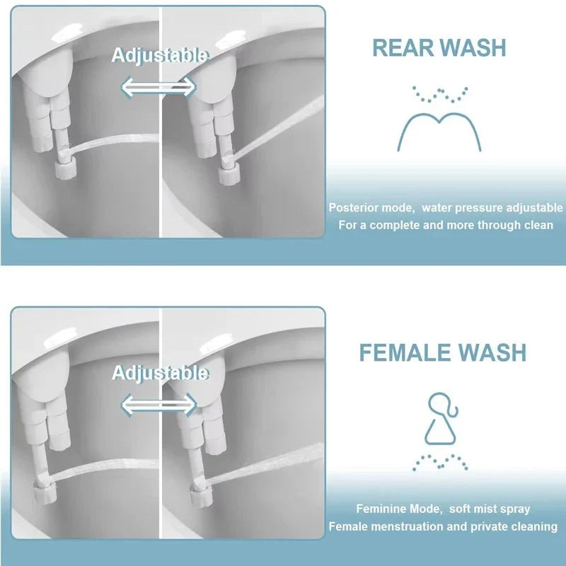 Toilet Bidet Attachment Dual Spray Modes & Retractable Nozzles