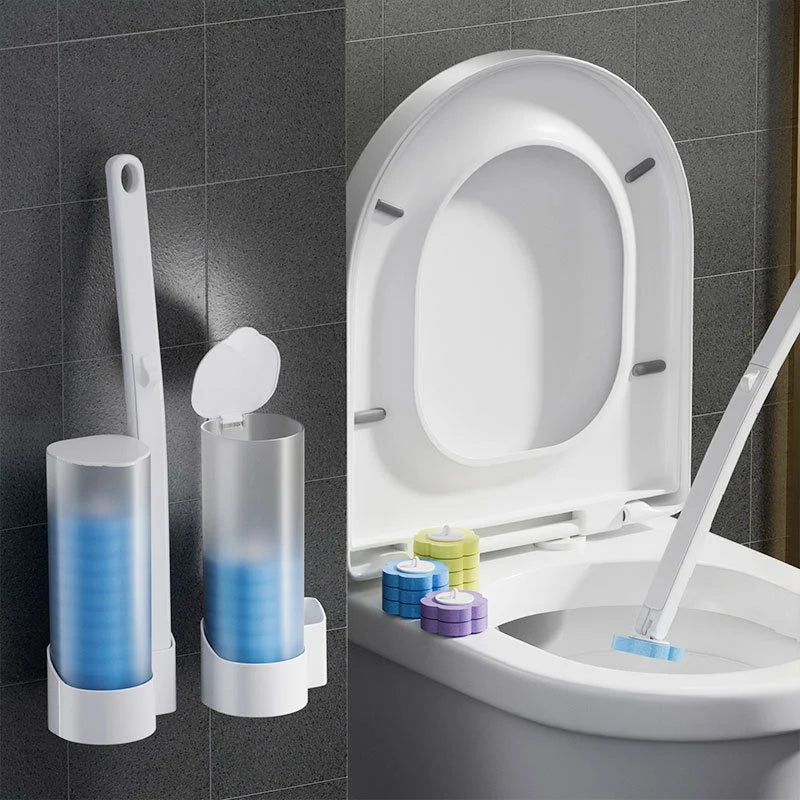 Toilet Brush Pre-Filled Disposable Heads Ergonomic Handle & Holder