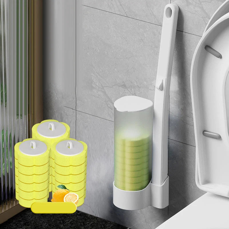 Toilet Brush Pre-Filled Disposable Heads Ergonomic Handle & Holder