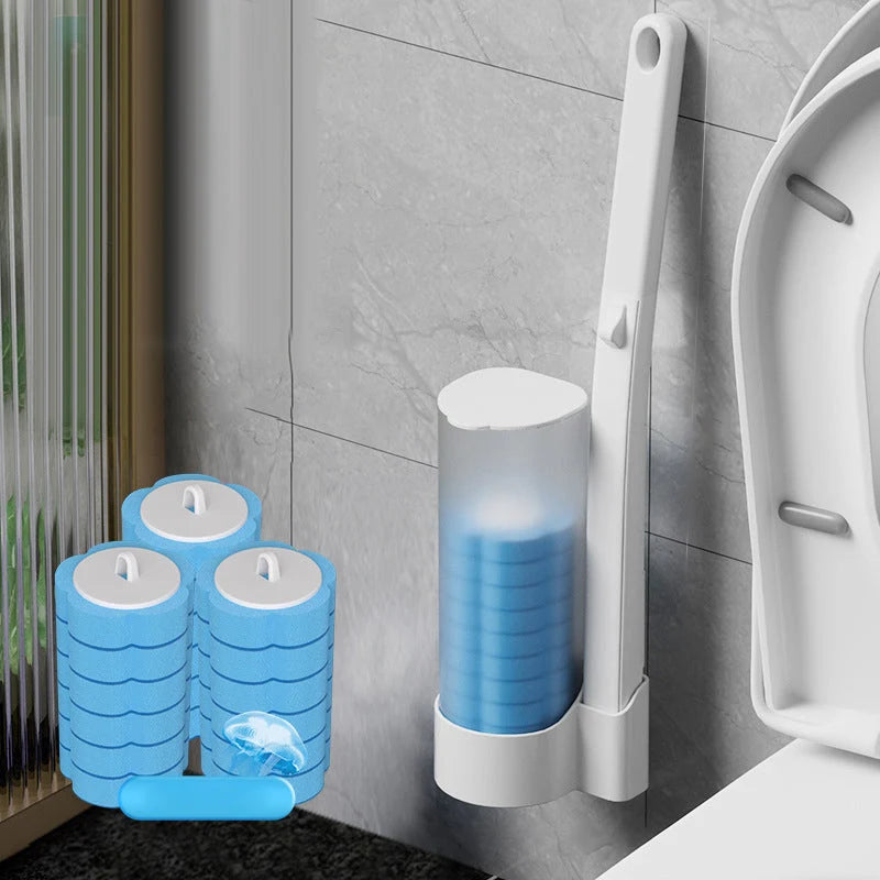 Toilet Brush Pre-Filled Disposable Heads Ergonomic Handle & Holder