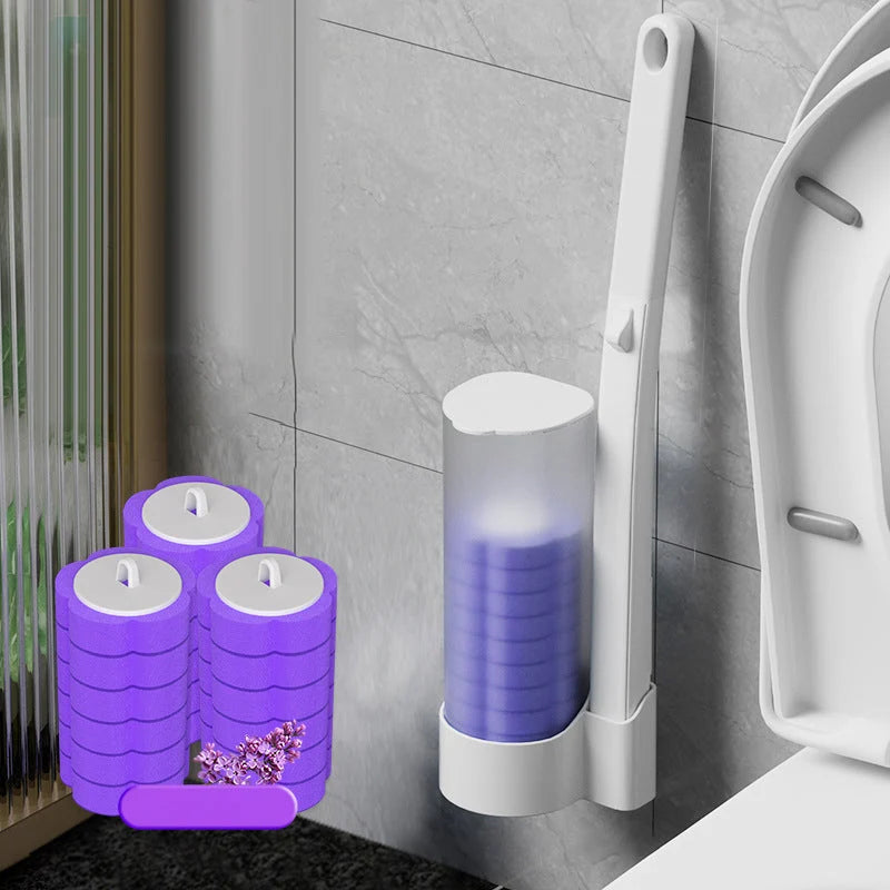 Toilet Brush Pre-Filled Disposable Heads Ergonomic Handle & Holder