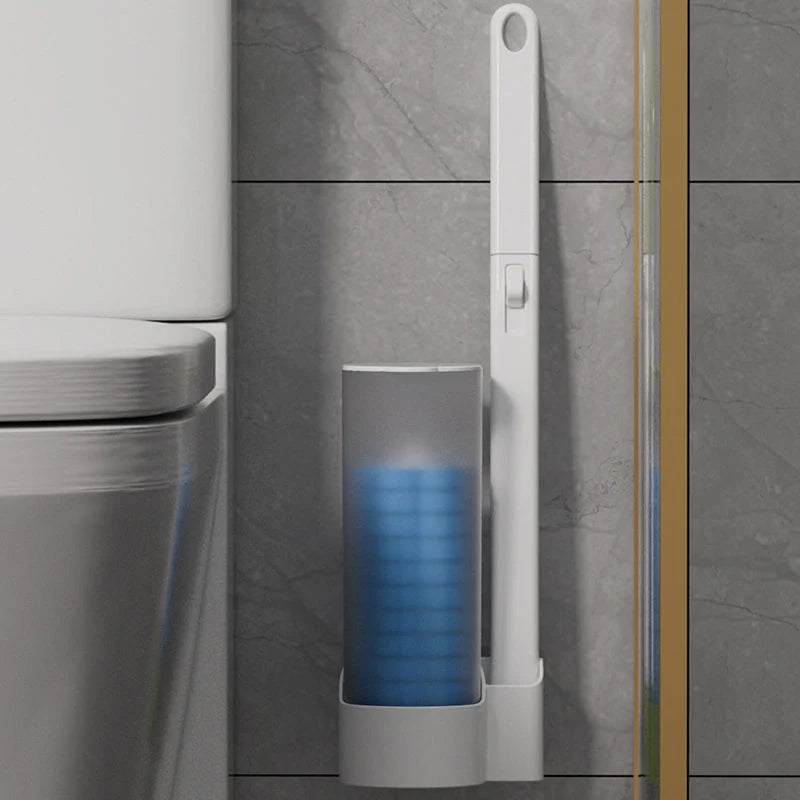 Toilet Brush Pre-Filled Disposable Heads Ergonomic Handle & Holder