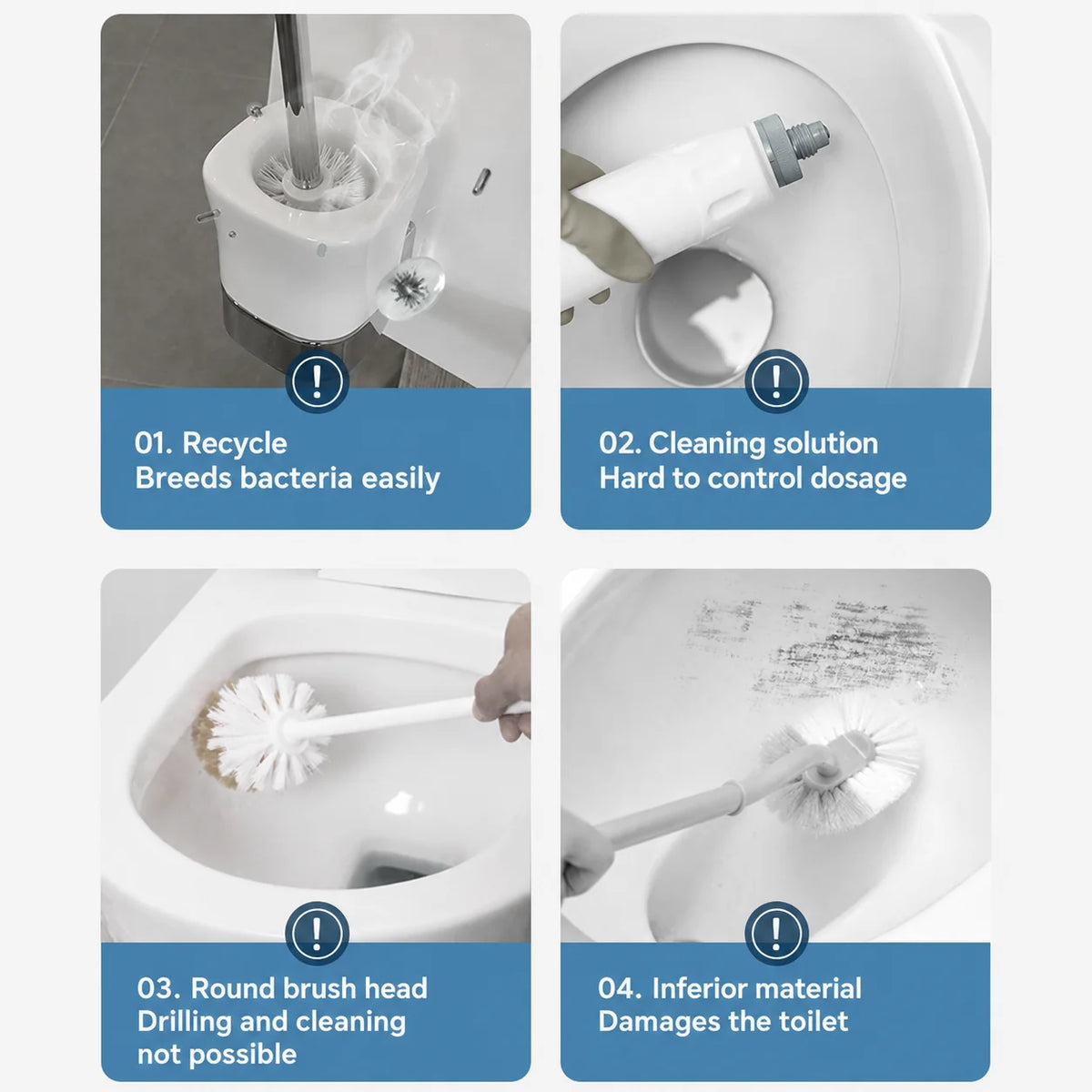 Toilet Brush Pre-Filled Disposable Heads Ergonomic Handle & Holder
