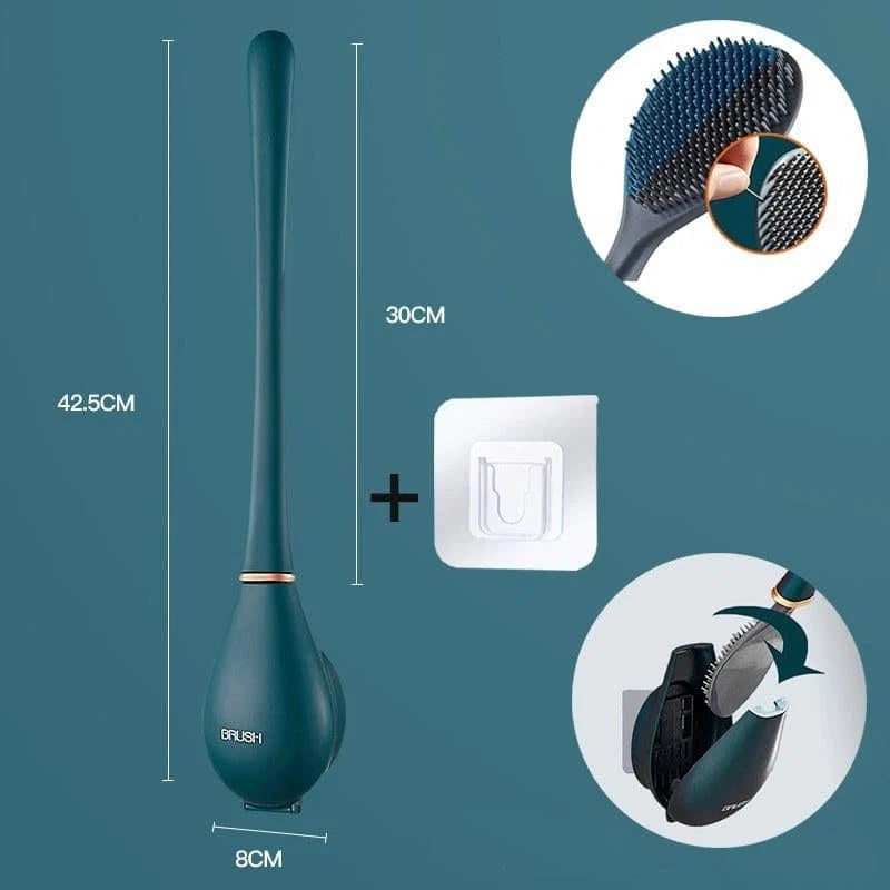 Toilet Brush Removable Head Ergonomic Handle No-Drill Mount